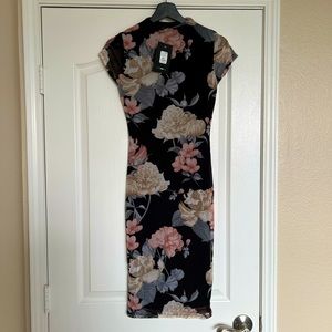 Brand New Fashion Nova fitted black floral dress. Womens Small